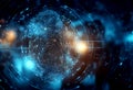 tech bokeh biometrics modern blue lights progress scan system network data fingerprint upgrade background futuristic connection