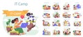 Tech camp for children set. Computer science, AI, VR technologies Royalty Free Stock Photo