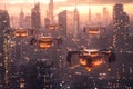 Tech connection urban logistics and automation, a network of autonomous drones communicating, Generated AI