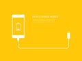 Tech device charge battery mobile phones with usb cable connect on yellow background Royalty Free Stock Photo