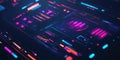 A tech-focused web design with a dark mode theme, sharp lines, neon accents, and floating 3D