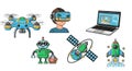 Tech and Future: Cartoon Icons Representing Technology and Virtual Reality Royalty Free Stock Photo