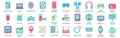 Tech gadgets icon set in flat color icons web design. Pack pictograms with smartphone, laptop, smart, watch, tablet