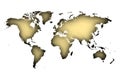 Golden worldmap with perimetral shadows. Royalty Free Stock Photo