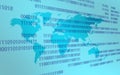 Worldmap in tech environment over blue binary Royalty Free Stock Photo