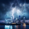 The tech industry skyline dynamic lightning generative AI Royalty Free Stock Photo