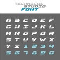 Tech letters stencil font. Wide techno alphabet. Royalty Free Stock Photo
