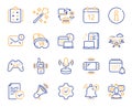 Tech line icons. Game console, Joystick gamepad and Quiz report set. Vector
