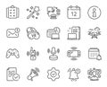 Tech line icons. Game console, Joystick gamepad and Quiz report set. Vector