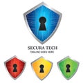 Tech Lock Security Shield Protection Emblem Logo Vector Design Royalty Free Stock Photo