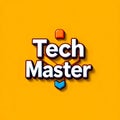 Tech master logo with orange and blue accents on a yellow background Royalty Free Stock Photo