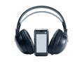 Tech mobile phone with headphones Royalty Free Stock Photo