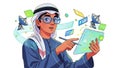 Tech-Savvy Arab Professional Using Interactive Tablet and Data Visualization Royalty Free Stock Photo
