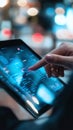 tech-savvy business analyst using a tablet to evaluate AI-driven financial insights in a modern office