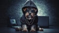 Tech-Savvy Pup: Adorable Hacker Puppy Surrounded by Computer Gadgets