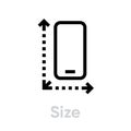 Tech specs size phone icon. Editable line vector.