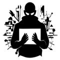 Tech Startup Concept Abstract Design For Information Technology Silhouette Vector Art Illustration on a White Background