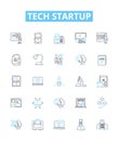 Tech startup vector line icons set. Tech, Startup, Technology, Innovation, Entrepreneur, Venture, Software illustration