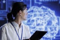 Tech support does AI systems checkup Royalty Free Stock Photo