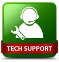 Tech support green square button red ribbon in middle Royalty Free Stock Photo