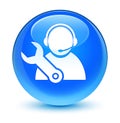 Tech support icon glassy cyan blue round button Royalty Free Stock Photo