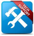 Tech support (tools icon) cyan blue square button red ribbon in Royalty Free Stock Photo