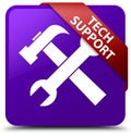 Tech support (tools icon) purple square button red ribbon in cor Royalty Free Stock Photo