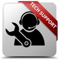 Tech support white square button red ribbon in corner Royalty Free Stock Photo