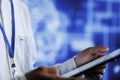 Tech support writes AI code on laptop Royalty Free Stock Photo