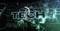 TECH text image over digital circuit and network graphics