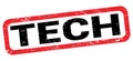 TECH text written on red-black rectangle stamp