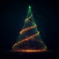 A tech-themed Christmas tree with a digital glow, presented on a black background. Royalty Free Stock Photo
