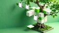 Tech tree with floating cubes green minimal Royalty Free Stock Photo