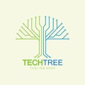 tech tree logo concept,green network technology logo vector.tech tree electrical circuit digital logo vector icon