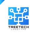 Tech tree square chip integrate technology element icons business logo