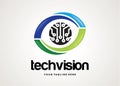 Tech Vision Logo Template Design Vector, Emblem, Design Concept, Creative Symbol