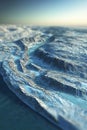 Technical aerial visualization of a glacier region showing elevation contours and ice flow paths in 3D.