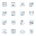 Technical assistance linear icons set. Support, Troubleshoot, Assistance, Expertise, Solutions, Service, Helpdesk line