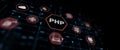 Technical background PHP inscription. Network internet illustration