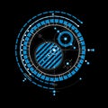 Technical blueprint, blue vector digital background with geometric design elements, circles. Illustration of engineering