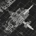 Technical blueprint depicting detailed mechanical components, Royalty Free Stock Photo