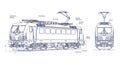 Technical Blueprint Drawing Of An Electric Locomotive With Labeled Components image photo Royalty Free Stock Photo