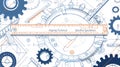 Technical blueprint of mechanical engineering with gears and drafting tools Royalty Free Stock Photo