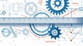 Technical blueprint of mechanical engineering with gears and drafting tools Royalty Free Stock Photo