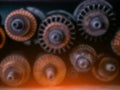 Technical blurred background. Generator gears and windings