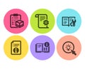 Technical documentation, Engineering documentation and Instruction info icons set. Vector