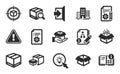 Technical documentation, Search package and Exit icons set. Algorithm, Documentation and Open box signs. Vector