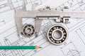 technical drawing and bearing Royalty Free Stock Photo