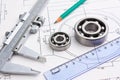 Technical drawing and bearing Royalty Free Stock Photo