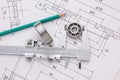 Technical drawing and bearing Royalty Free Stock Photo
